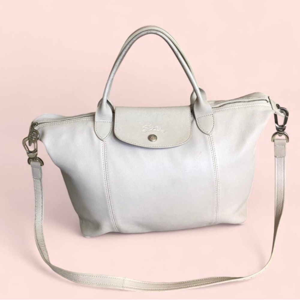 Longchamp  Gray Leather Tote Bag with Removable Strap